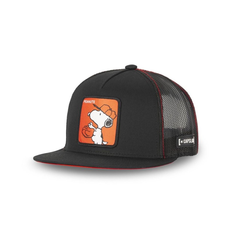 Casquettes CAPSLAB | Casquette Trucker Peanuts Snoopy Snapback Noir Capslab