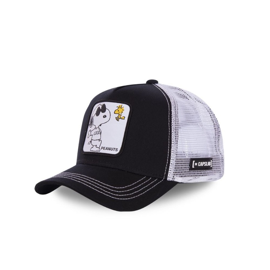 Casquettes CAPSLAB | Casquette Trucker Peanuts Snoopy Snapback Noir Capslab