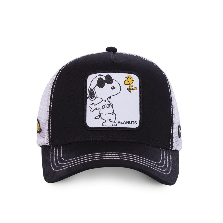 Casquettes CAPSLAB | Casquette Trucker Peanuts Snoopy Snapback Noir Capslab