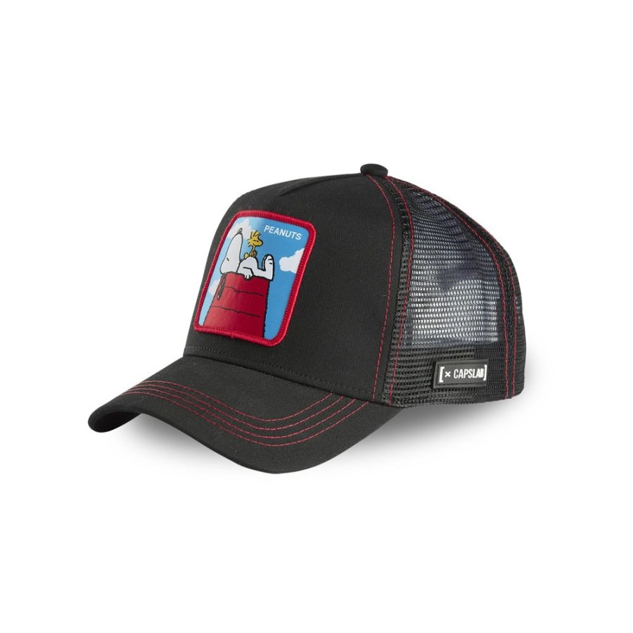 Casquettes CAPSLAB | Casquette Trucker Peanuts Snoopy Snapback Noir Capslab