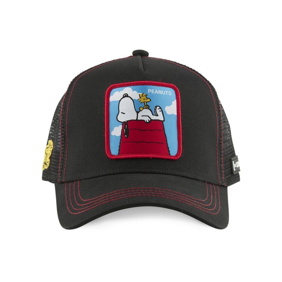 Casquettes CAPSLAB | Casquette Trucker Peanuts Snoopy Snapback Noir Capslab