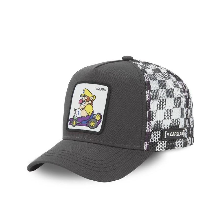 Casquettes CAPSLAB | Casquette Trucker Mario Kart Wario Snapback Gris Capslab